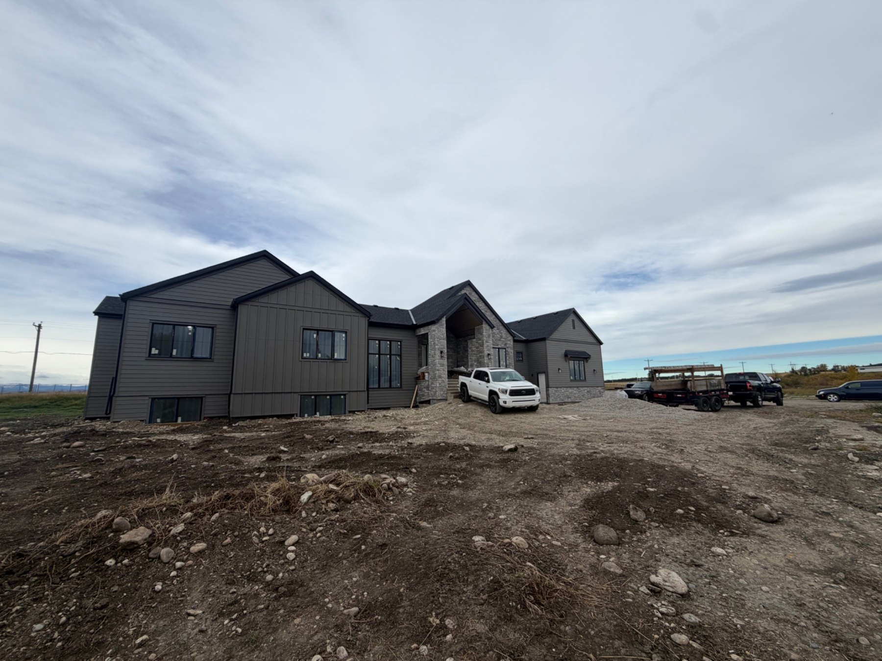 Wide view of the new home and its completed exterior